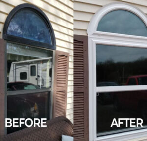 before and after photos of windows on a home Seamless Experts residential and commercial exterior remodeling Ozarks Missouri